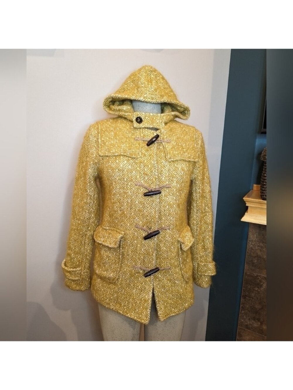Leon and Harper, yellow Wool & Mohair duffle jacket chic classic, Euro size L